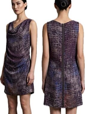 Flounce 100% Silk Ruched Sleeveless Dress Size Small Abstract Print Zipper Back
